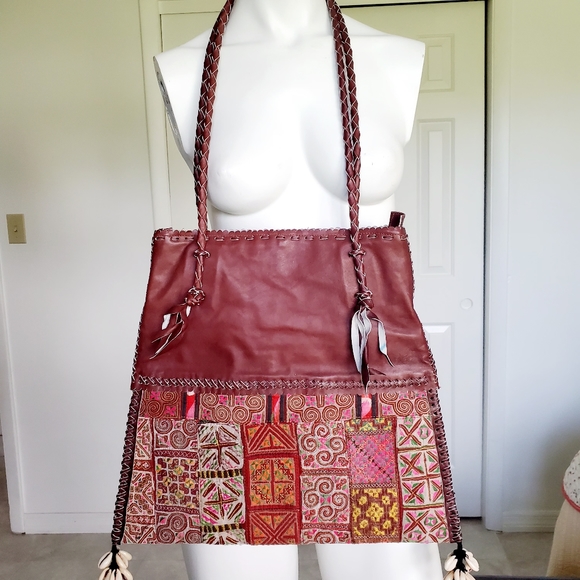 Colorful Leather Tote Bag embroidery Thailand - Picture 1 of 16